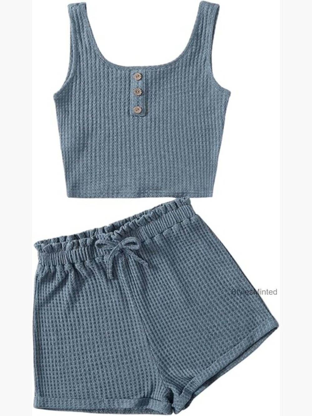 2 Piece Waffle Knit Crop Tank and Shorts Set for Girls